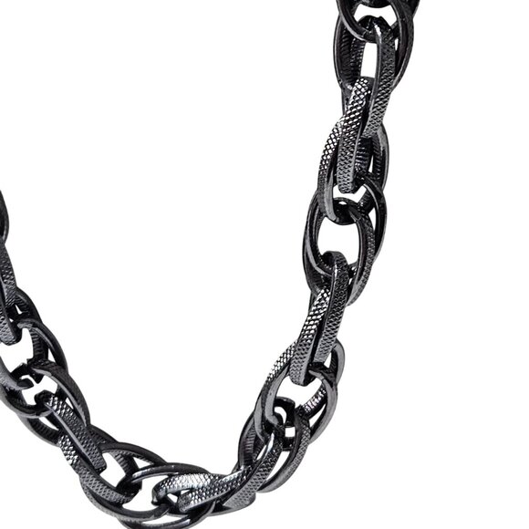 Black Gunmetal Chunky Textured Chain Necklace Tassel Ends Steampunk Gothic Unise - Picture 2 of 5